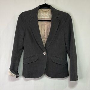 🦙 minimum gray, single button blazer with lace trim detail